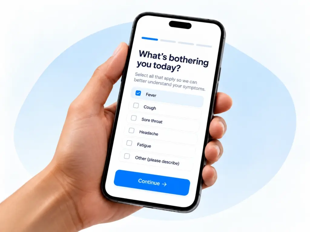 Online STD symptom questionnaire for telehealth evaluation